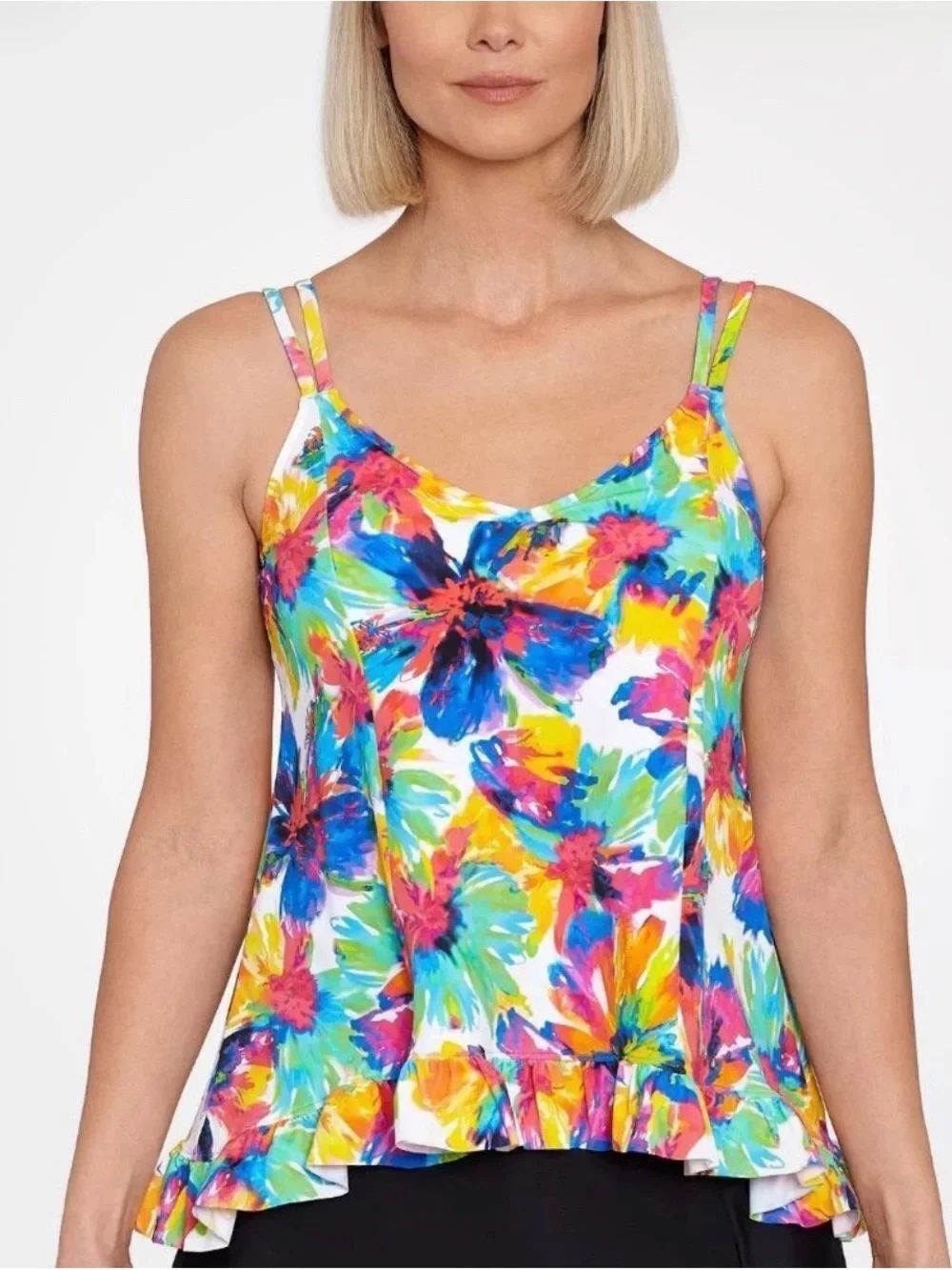 0126 Swim Solutions Multicolor Floral Tankini Top with Bust Support